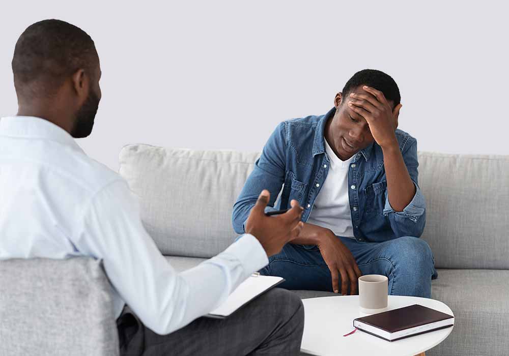 Young black man receiving psychiatric treatment for depression and anxiety in Rockmart, GA